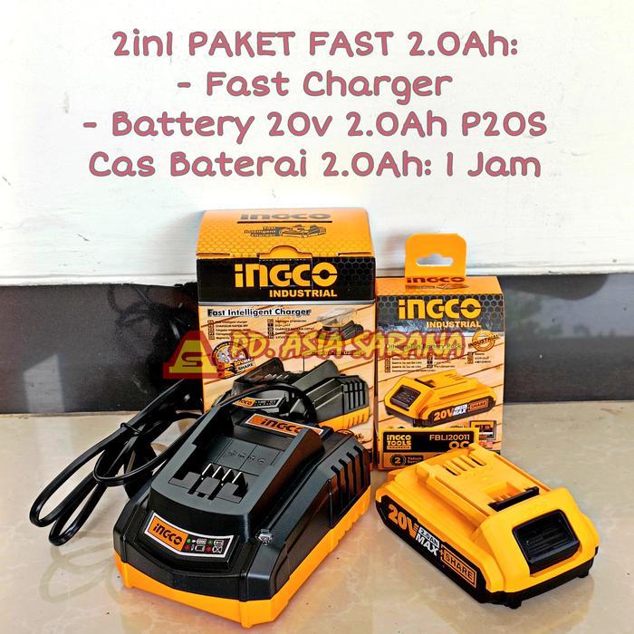 TERLARIS PAKET Baterai 2.0Ah FBLI2001 Fast Charger FCLI2001 Cordless INGCO P20S SALE