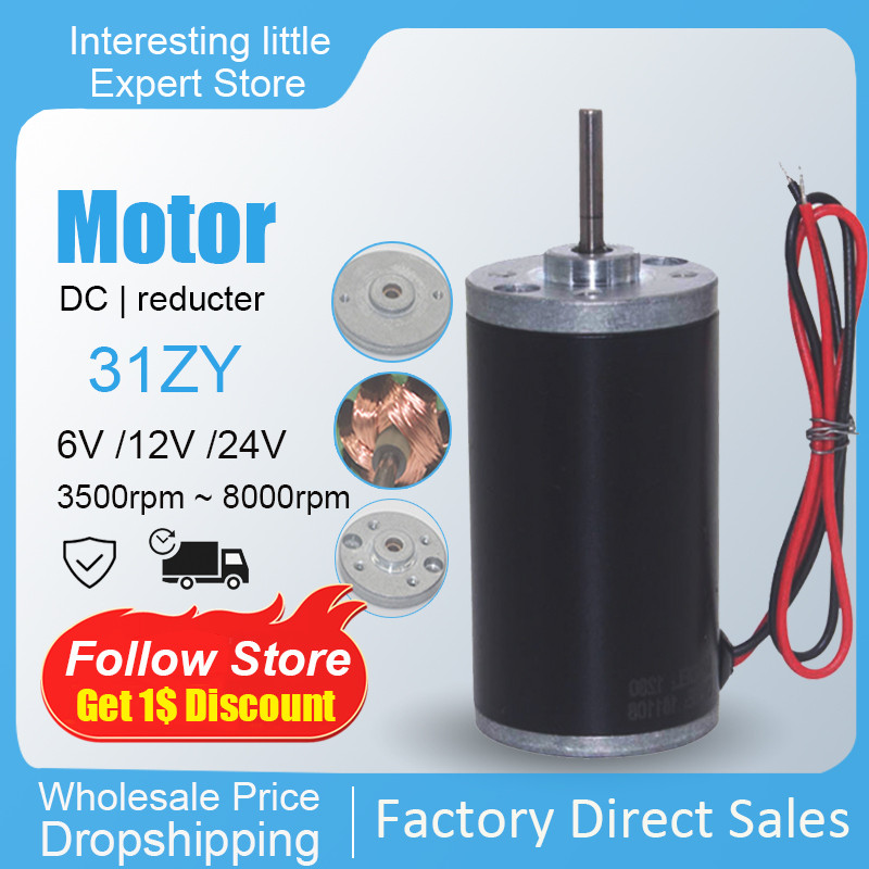 31ZY DC 6V 12V 24V Motor Reduksi, Motor Magnet Permanen CW/CCW Kecepatan Tinggi untuk Generator DIY 