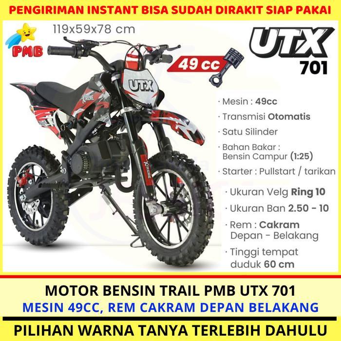 Motor Mini Trail Bensin PMB UTX 701 2 tak Matic Rem Cakram Mainan Anak - Merah