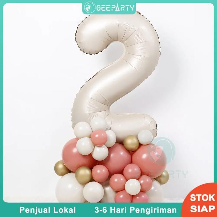 37 pcs Merah Muda Retro Balon Vintage Morandi Pasir Emas Putih Set Balon Foil Nomor Krim untuk