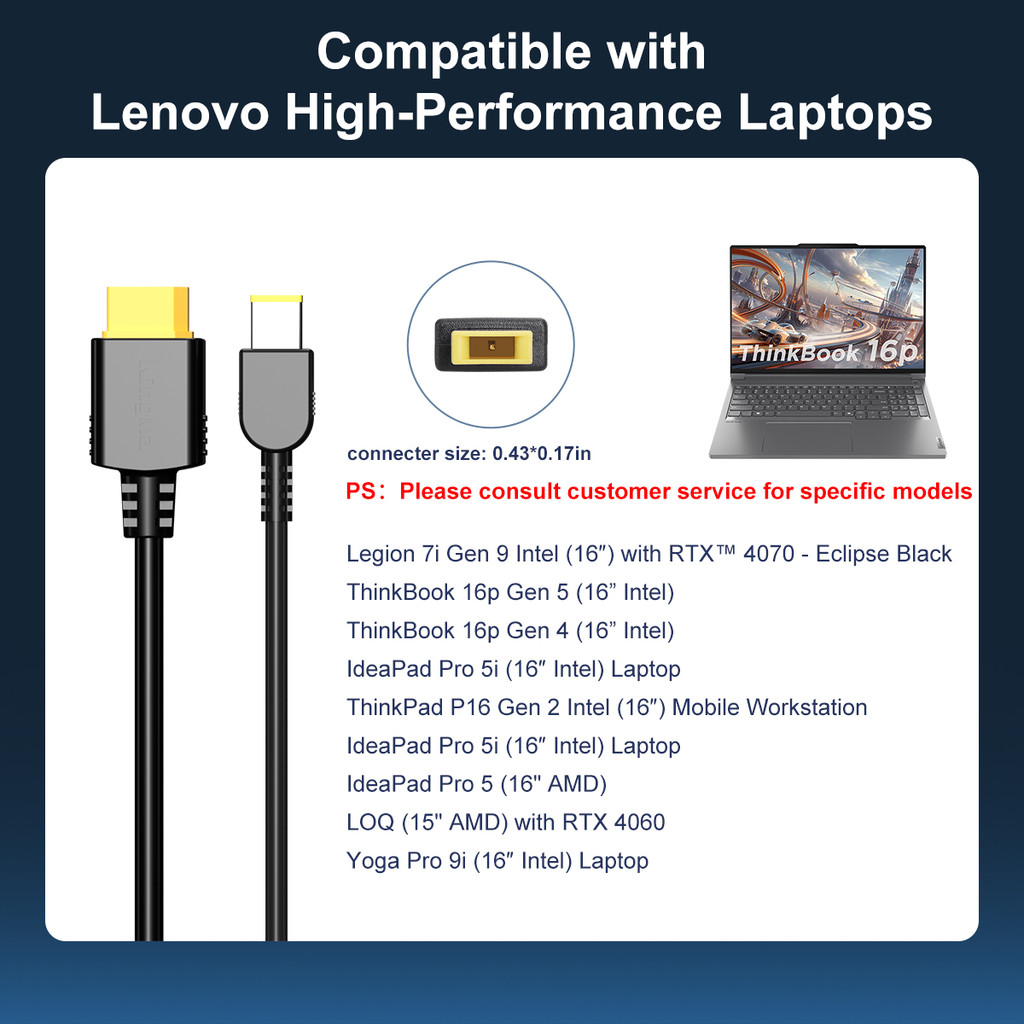 230W GaN Laptop Charger, Compatible with Lenovo Legion (7i/5i Gen 9, Pro 5/7) & ThinkPad