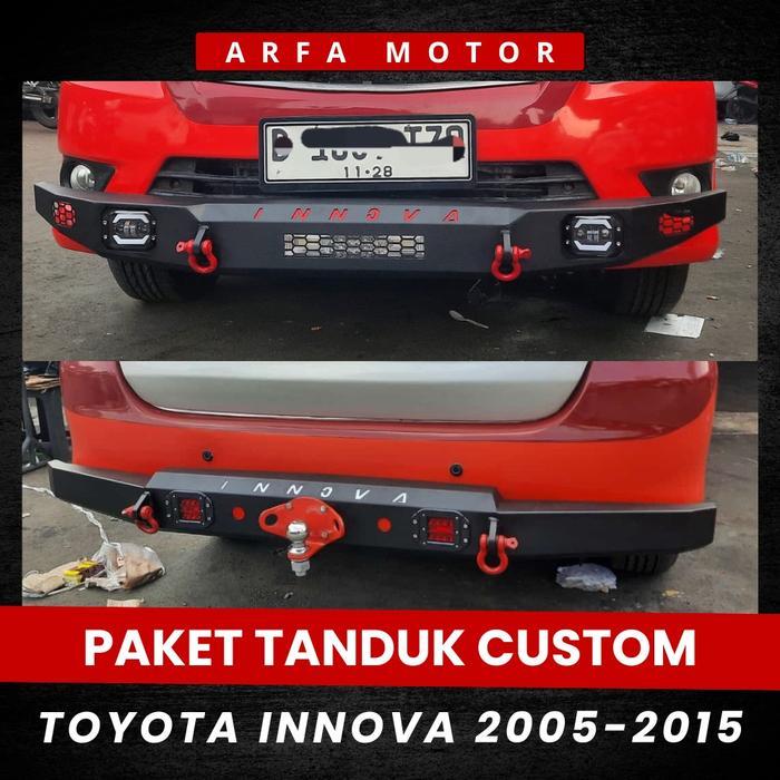Paket Tanduk dan Towing Pengaman Mobil Innova Lama 2005-2015 Pelindung Bumper Depan Belakang Front &