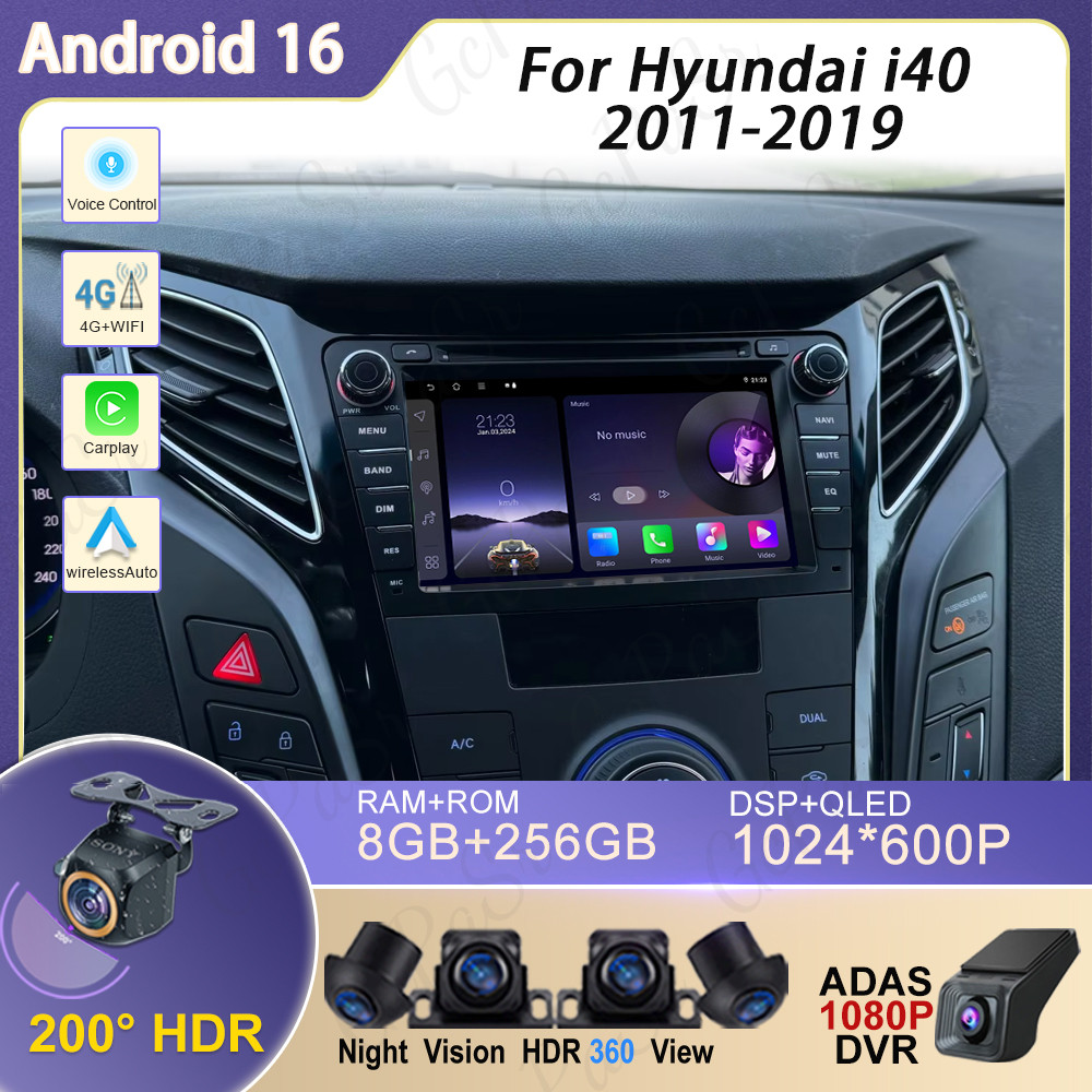 Car Radio For Hyundai i40 2011 2012 2013 2014 - 2019 Android Carplay Multimedia Navigation Bluetooth