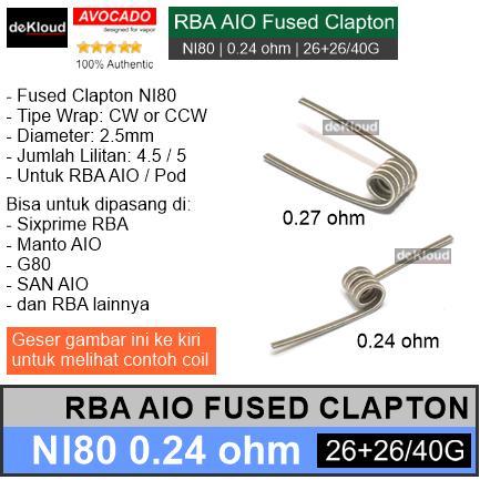Authentic RBA AIO Fused Clapton Coil 0.24 / 0.27 ohm NI80 26-26/40 nichrome 2.5mm 2,5mm kawat koil