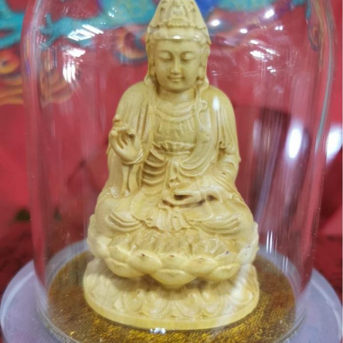 patung Dewi Kwan Im / Kwan Im duduk- pajangan mini - Kayu - 9 cm