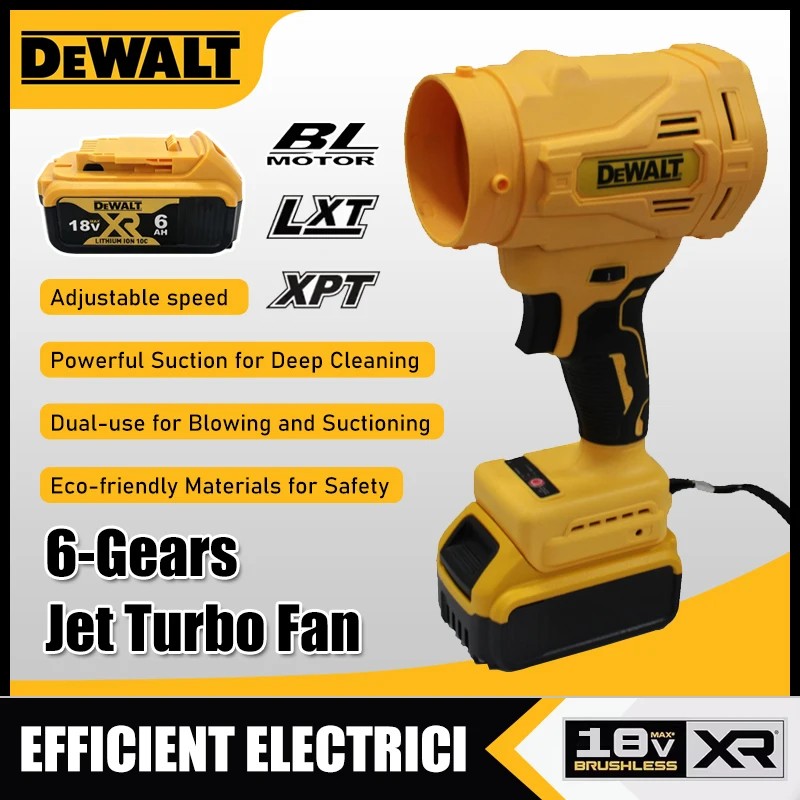 Dewalt High Speed Brushless Electric Air Blower 6-Gears Jet Turbo Fan 130000RPM Violent Fan Cordless