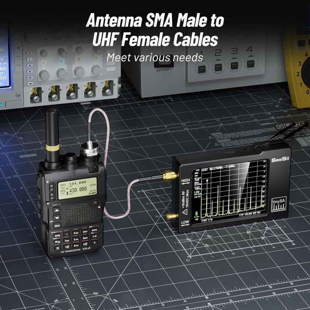 SEESII New TinySA Spectrum Analyzer Tiny Frequency Analyzer with Antenna SMA Male to UHF Female