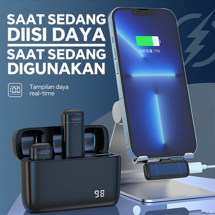 MINI MICROPHONE BLUETOOTH MIKROFON NIRKABEL LAVALIER TANPA KABEL HP LAPEL MIC WIRELESS CLIP ON UNTUK