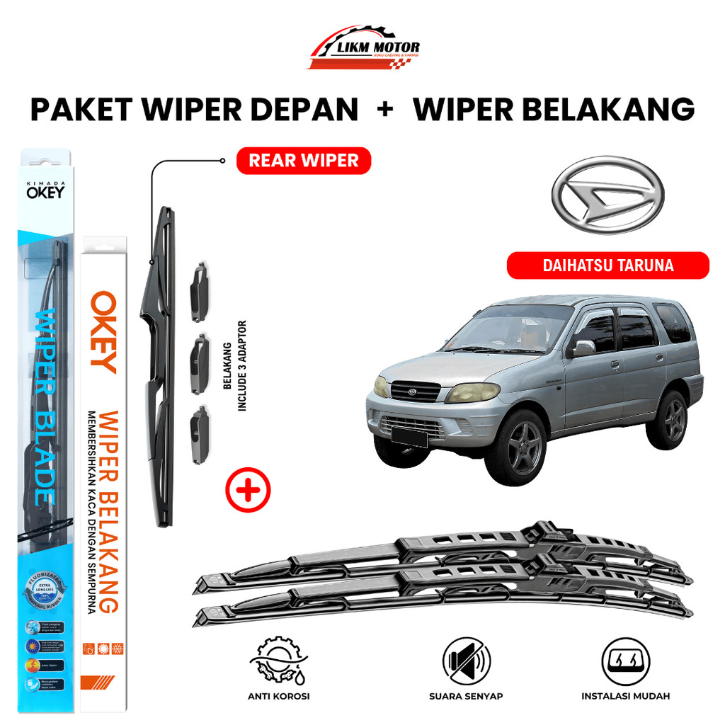 Wiper Daihatsu Taruna Konvensional Kaca Mobil Paket 1 Set Depan Belakang