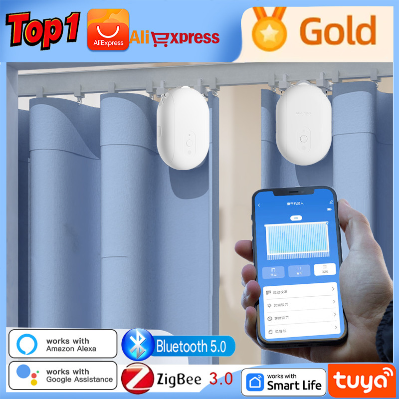 Tuya Robot Curtain Motor with Hooks Bluetooth/Zigbee Smart Curtain Pusher Robot Tuya Rail Curtain