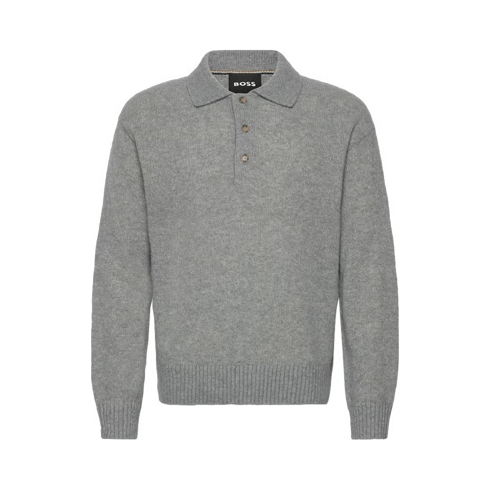 C-Hadone Virgin-Wool Sweater with Polo Collar Grey