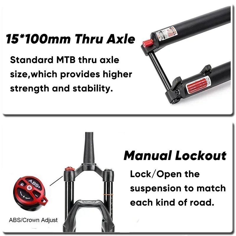 BUCKLOS Mountain Bike Air Fork 15*100mm Thru Axle MTB Air Fork 26 27.5 29Inch Air Suspension Fork