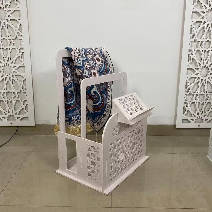 Rak Sajadah, Mukena, Quran ala Morocco | Rak Mushola Estetik - Putih