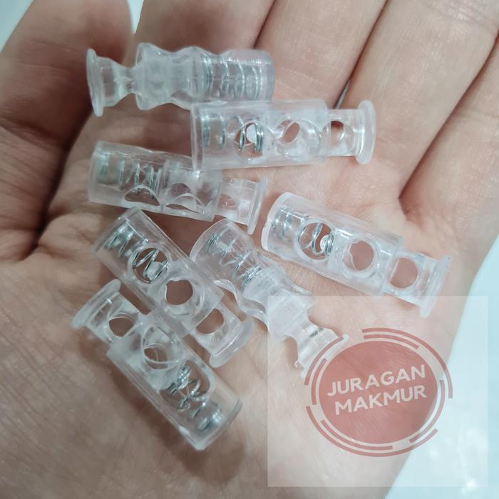 [100pcs] Stopper Botol Plastik Bening 2,5cm - Stopper Tali 2 Lubang Bening Kaca - Stopper Bening