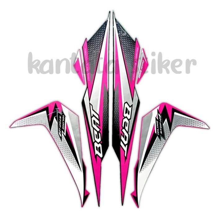 Stiker Striping Beat Fi Iss 2018 Putih Pink