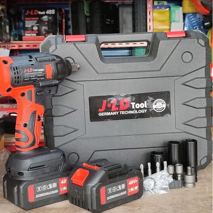 Impact Wrench Cordless Jld 350 Nm Mesin Impact Wrench Baterai 48 Volt Merah
