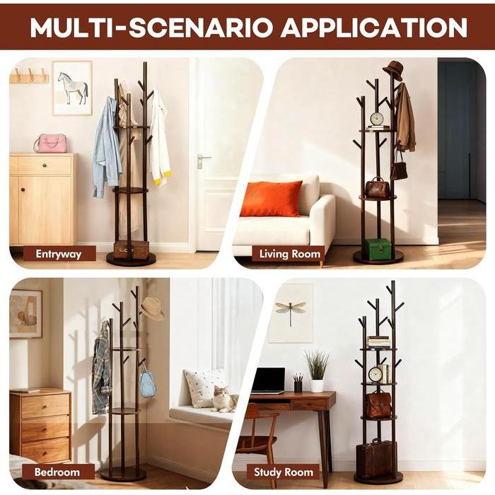 Rak Gantungan Baju Berdiri Kayu Minimalis Stand Hanger Multifungsi Rak Topi Tas Serbaguna Gantungan