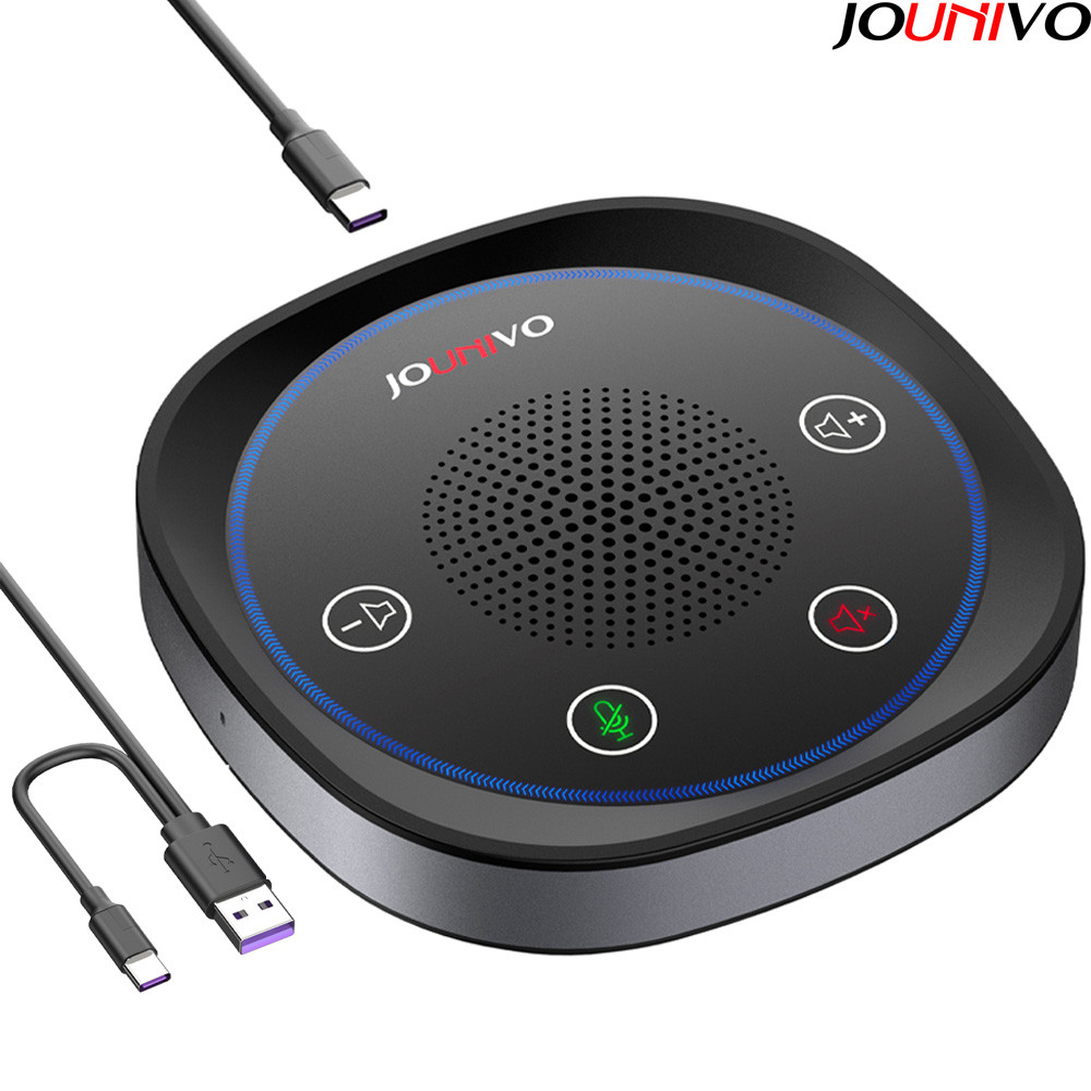 USB Conference Speaker, Microphone with Speakers, Omnidirection Zoom Mic Speakerphone with LED