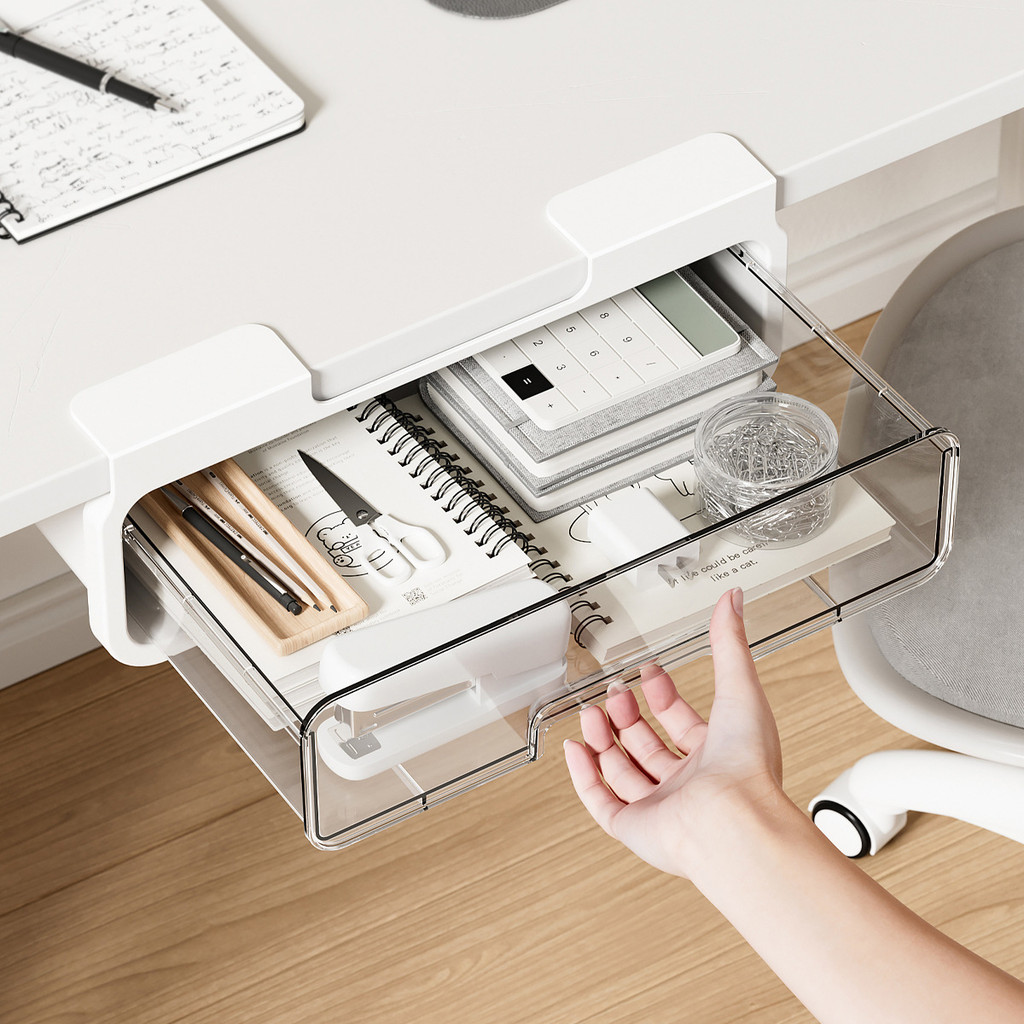 Under-Desk Storage Box With Drawer, Space Saving Punch Free Under Table Storage Drawer, Suitable For