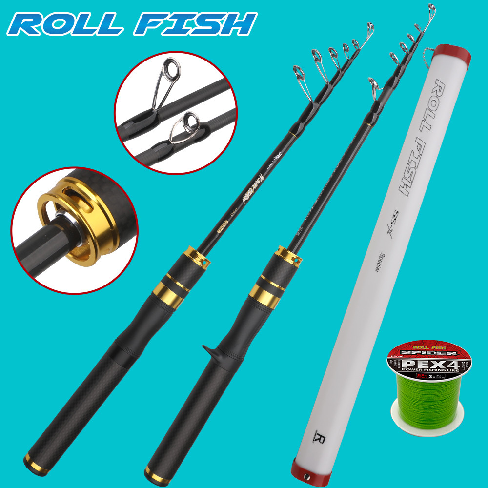 ROLLFISH UL Portable Telescopic Travel Carbon Fiber Lightweight Fishing Rod for Bass, Panfish &