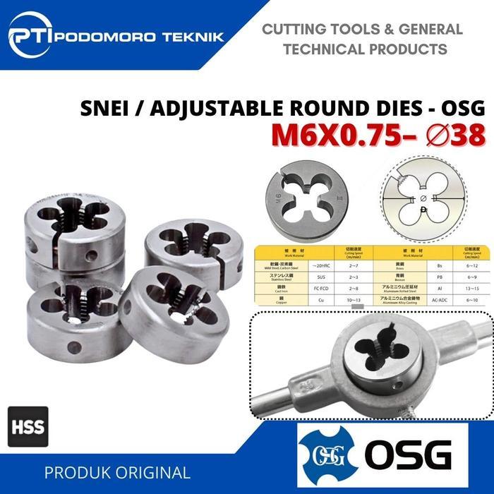 Krisbow - Osg Snei M6X0.75 - 38 Round Dies Drat Ulir Baut M6 X 0.75- 38Mm Osg Japan Original Senai