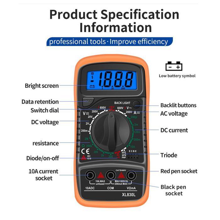 Krisbow - Multitester Digital Multimeter Digital Avometer Digital Xl830L Voltmeter Tester/Alat
