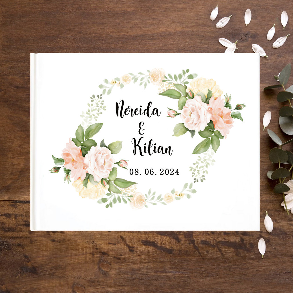 Personalized Flowers Guest Book Wedding Sign Book Custom Wedding Guestbook White Photo Album Keepsak