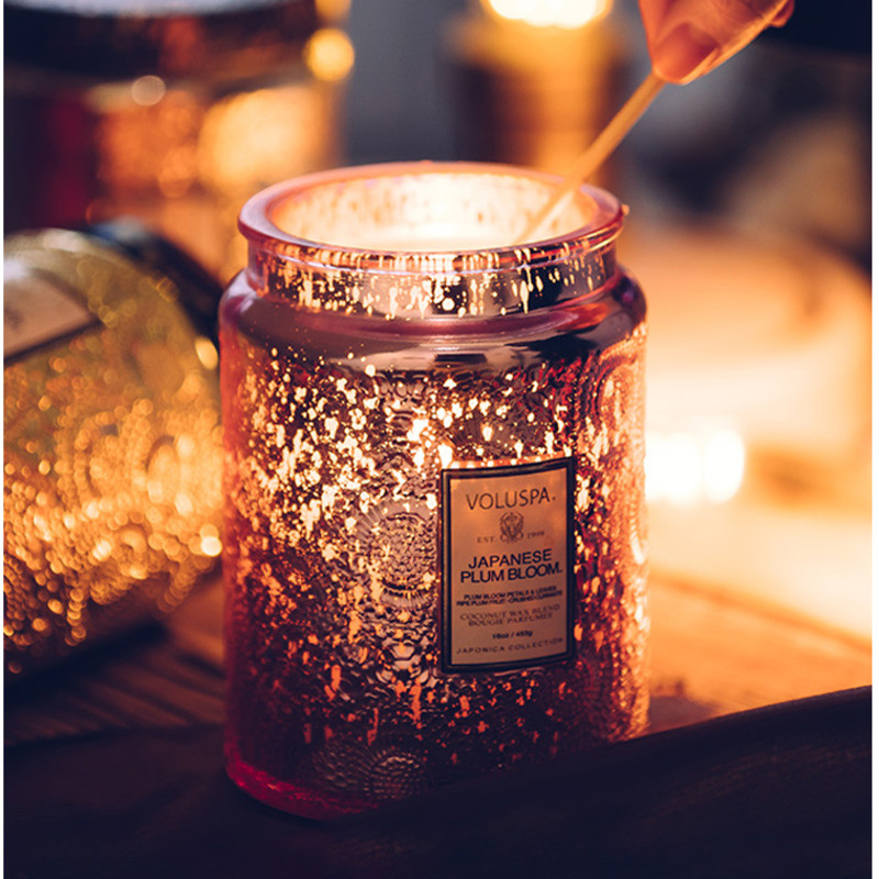 Refined Embossed Glass Candle Elegance Calming Essential Oil Blend Sleep-Inducing Home Fragrance Fre