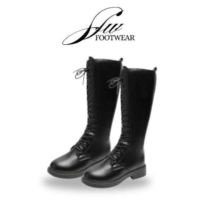 Sepatu Boots Wanita Panjang Hak Sedang Fashion shoes 270 Pertengahan betis Hitam SFW tapak karet