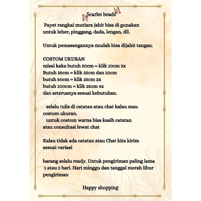 PAYET RANGKAI MUTIARA A17 PREMIUM/RENDA MUTIARA/PINGGANG/LEHER/PASMINA/PERGELANGAN/CUSTOM WARNA