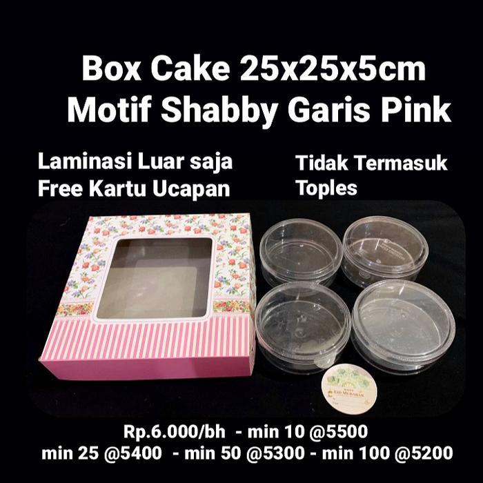 Box Cake 25X25X5Cm Motif Shabby Garis Pink Redy Stok