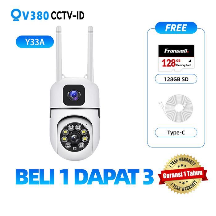Paket Diskon V380 Y33A(CCTV+Kartu SD 128G+Kabel 5M) Outdoor Dual Lens CCTV Camera Kecil HD 2MP Wi-Fi