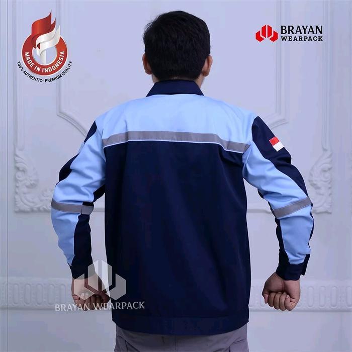 SIAPKIRIM BRAYAN WEAACK Baju Safety Proyek Lengan Panjang Dongker Tosca Seragam Kerja Lapangan Bahan