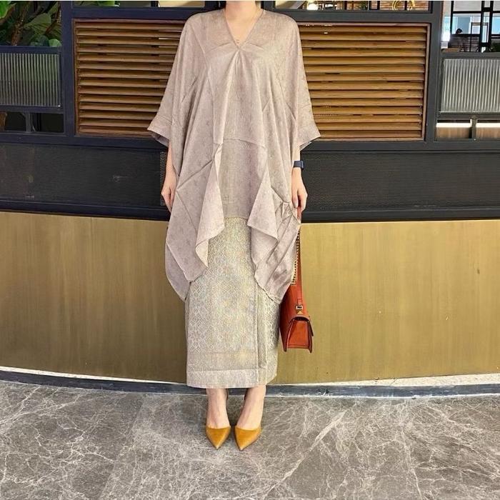 Blouse Kaftan Tunik Aruna Polos Batik Viscouse (Hanya Atasan) Gaun Kondangan Wanita Diskon Sale