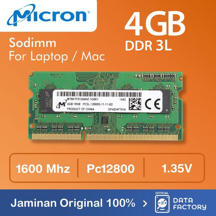 RAM LAPTOP MICRON DDR3L 4GB SODIMM 1600Mhz / PC12800 DDR3 1Rx8 MEMORY