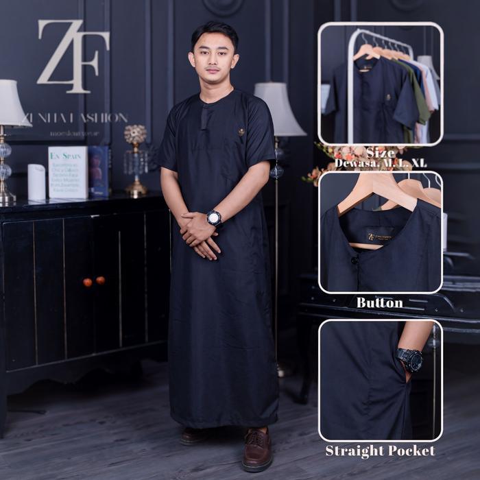 Jubah Gamis Pria Muslim Dewasa Lengan Pendek Kerah Oblong Jubah Arab Lembut Elegan Polimix Import