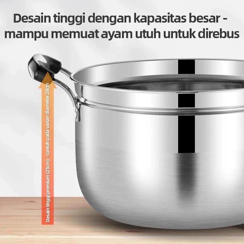 Panci Stainless Steel Tebal Stockpot Dandang Steamer kukusan Panci Stainless Steel Kukus Serbaguna