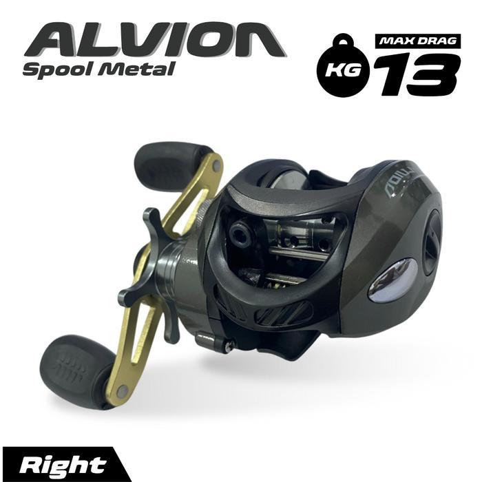 Reel Pancing Casting Alvion Spool Metal Aluminium Bb 12+1 Gulungan Pancing Baitcasting Max Drag 13Kg