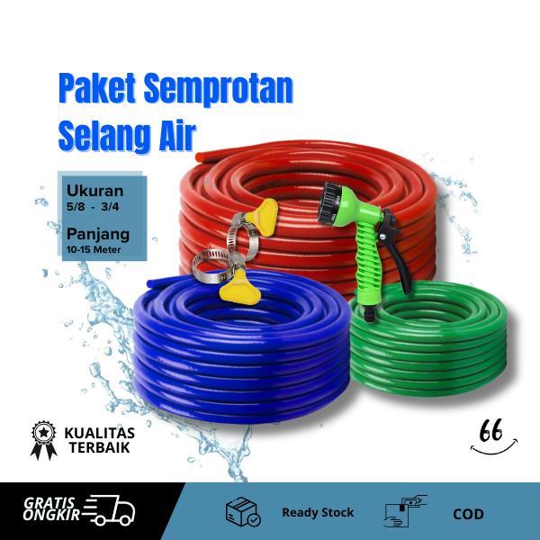 Paket Semprotan & Selang Air Elastis 10 & 15 Meter 5/8, 3/4 Inch - Selang Air Elastis Fleksibel -