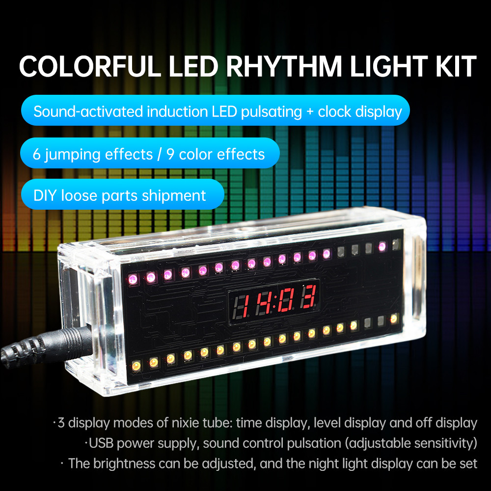DIY Digital Clock Kit Voice Control Music Spectrum Display RGB LED Soldering Project Practice Solder