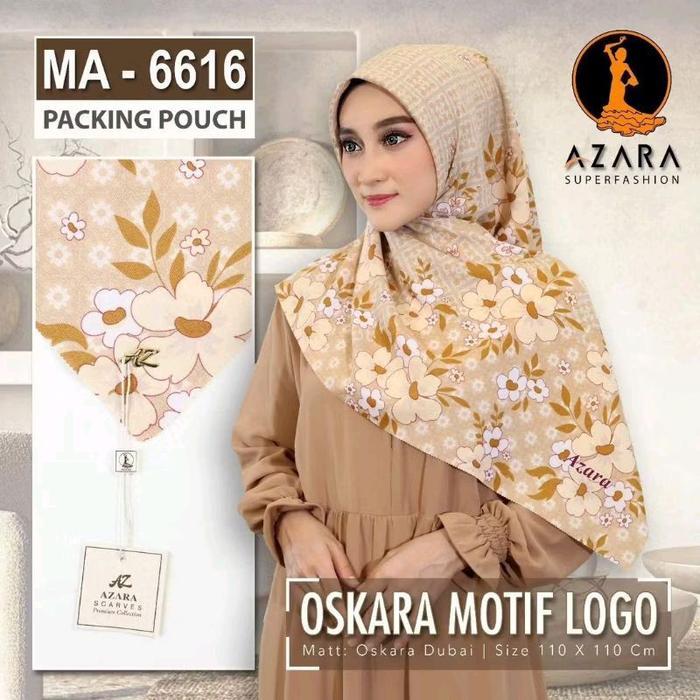 (Ecer 3 Pouch) Hijab Segiempat Motif Azara Pouch Paket Usaha Logo Metal Bahan Voal Lc Lasercut By