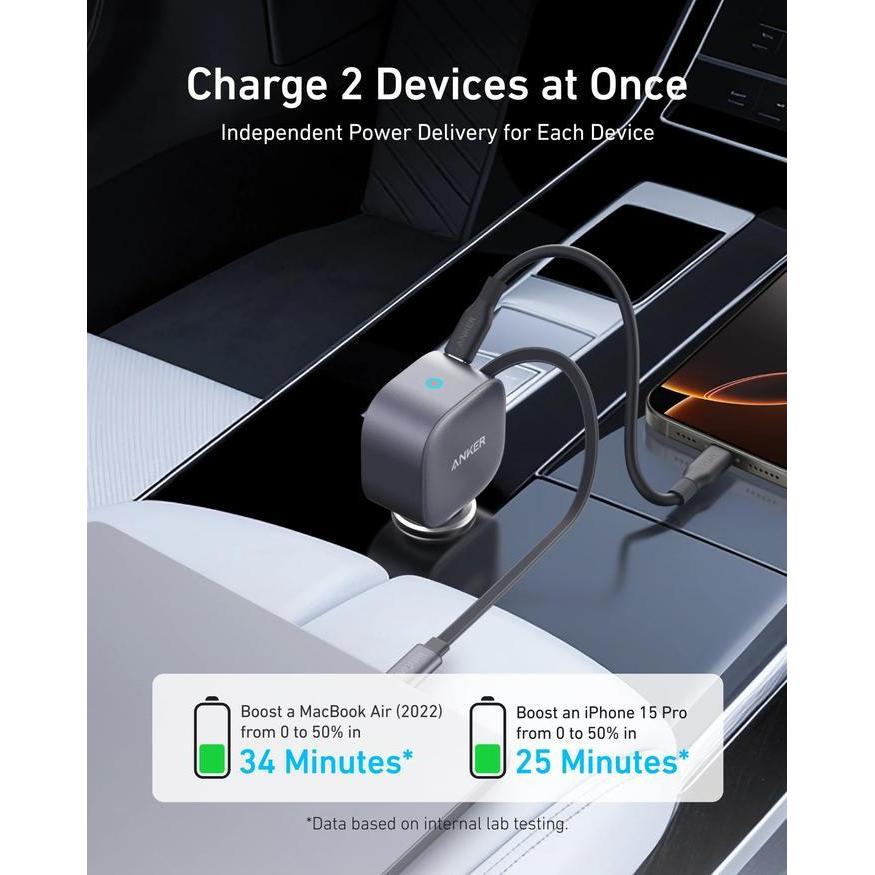 Anker Usb-C Car Charger 75W Max Ultra-Compact Type-C Fast Car Charger With Built-In Retractable