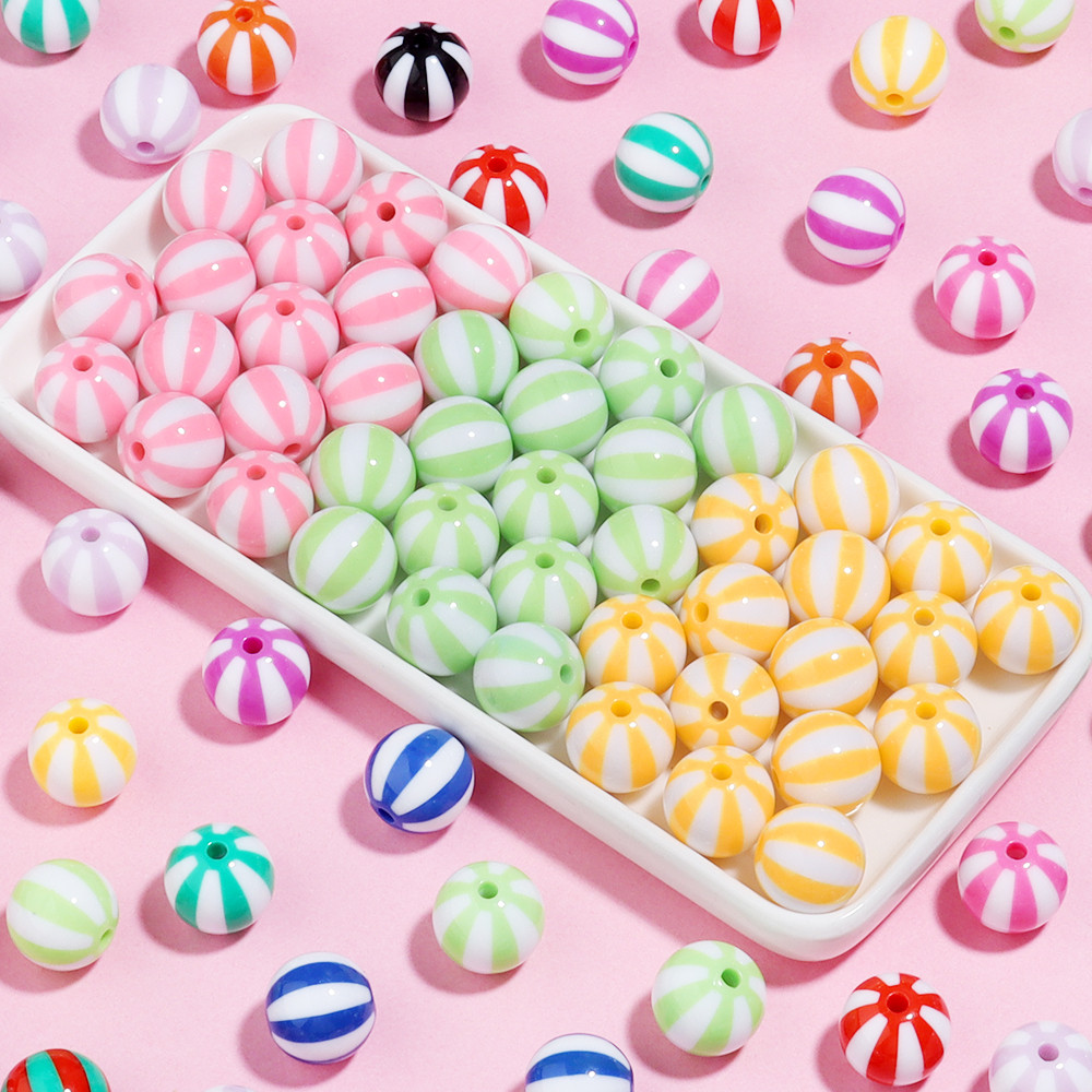 12 16 20mm Acrylic Beads Colorful Stripes Round 3mm Large Hole Beads Diy Bracelet Necklace Jewelry