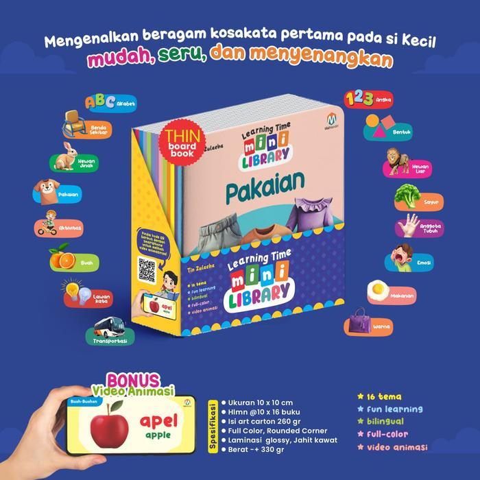 Ziyadbooks Learning Time Mini Library - 1 Paket Isi 16 - Buku Edukasi Bayi Thin Boardbook