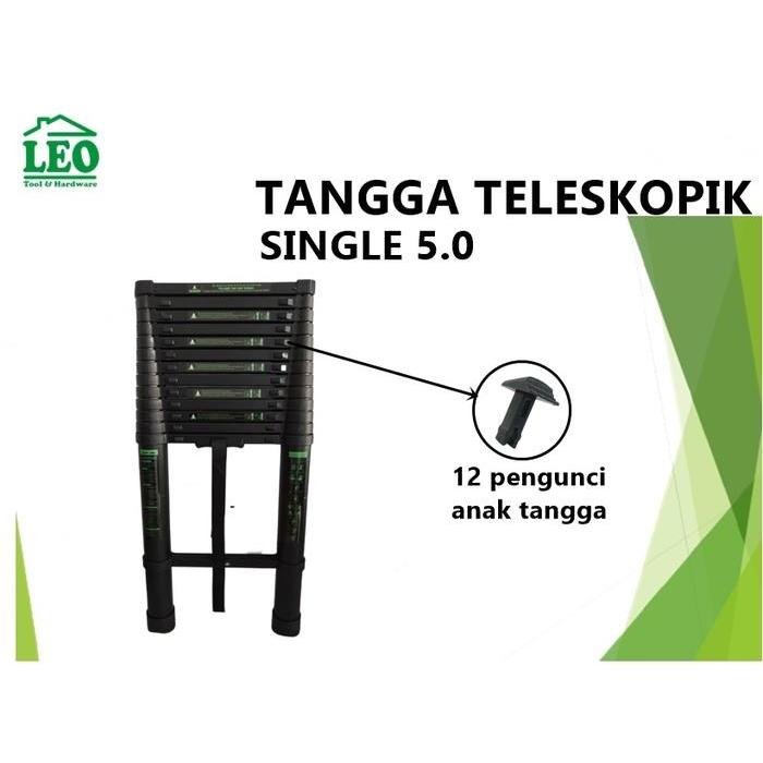 Tangga Lipat Aluminium Teleskopik 5 M Single Telescopic Ladder 5 M Black Portable Onat Pasti Promo