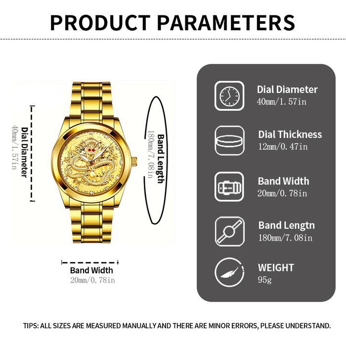 AIYISHI Fashionable retro relief golden dragon fully automatic movement watch, waterproof luminous