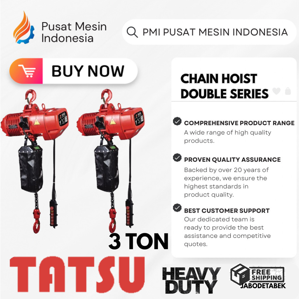 TATSU ELECTRIC CHAIN HOIST 3 TON 3KW 1HP 3PHASE 380V CHAIN  6M DOUBLE/10mm/3.0m/min  " / CHAIN HOIST