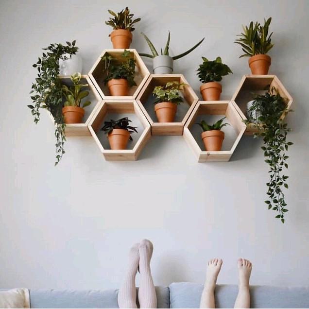 Rak Tempel Hexagonal Rak Buku Rak Pot Dekorasi Rumah Hiasan Dinding Rak Kayu Kayu Wall Tbk