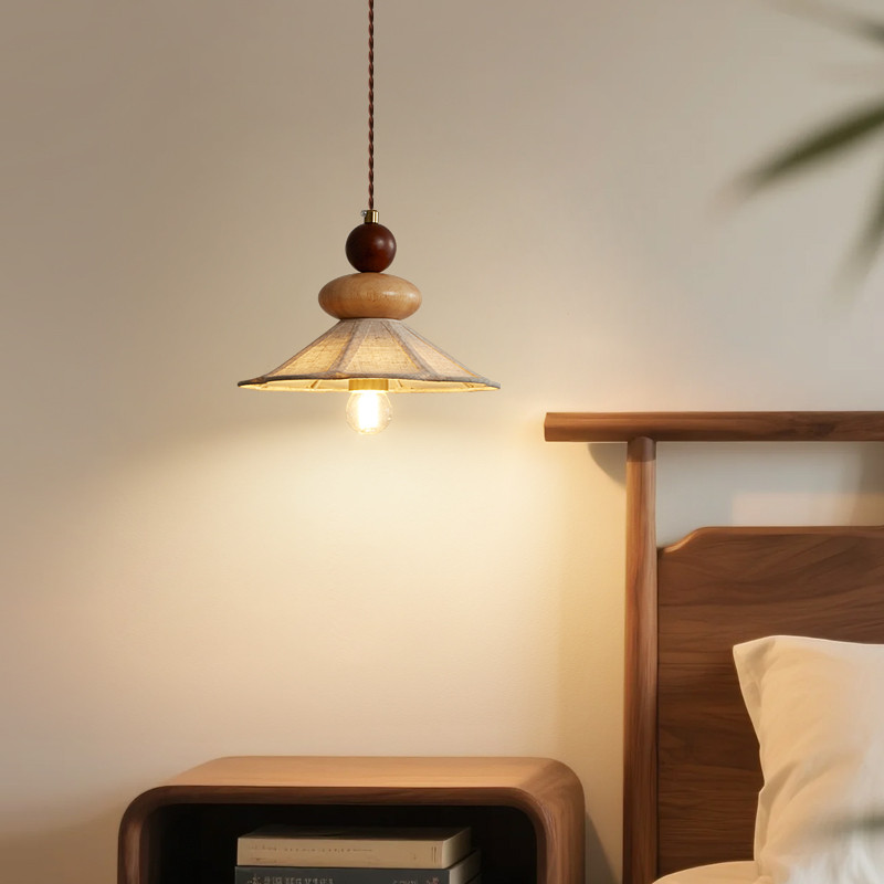 Lampu Gantung Kayu Jepang untuk Restoran, Hotel, Seni Kain, Lampu Gantung untuk Ruang Tamu, Teras, S