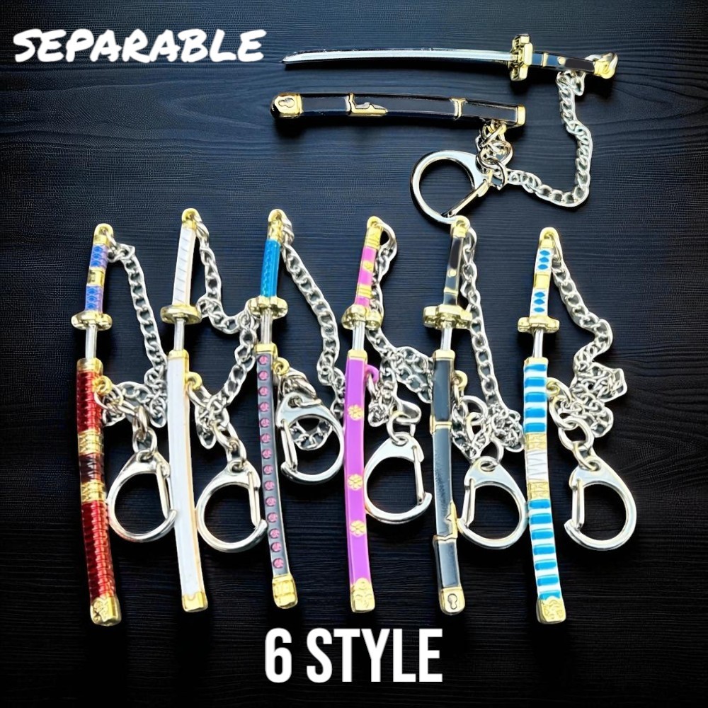 6pcs Mini Katana Keychain Set, Anime Samurai Sword Keyring, Removable Zoro Sword Key Chain, Metal